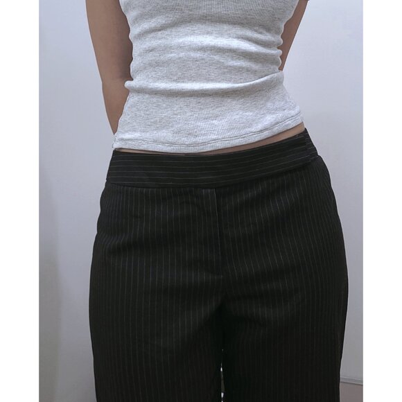 Striped Cotton Low-rise Flare Officewear Pants - Picture 3 of 4